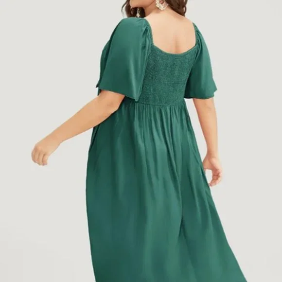BloomChic Green V-neck w Bodice Knot A-line Midi Renaissance Dress 3x - Picture 2 of 3